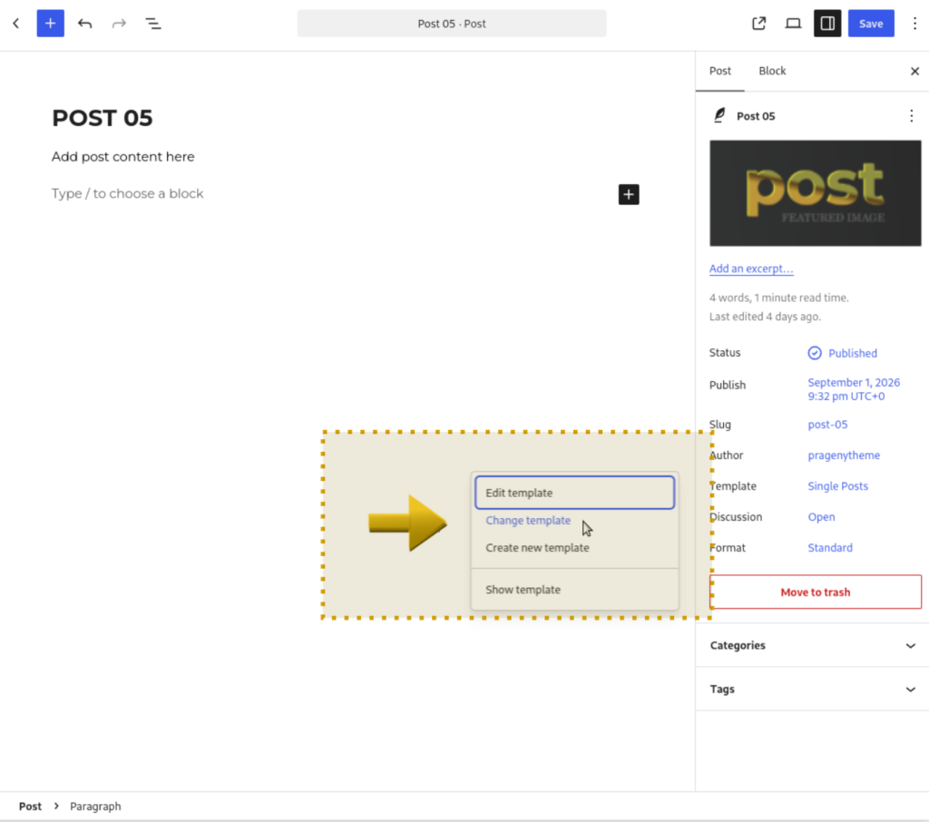 How to change the page template to a full width page - Step 2